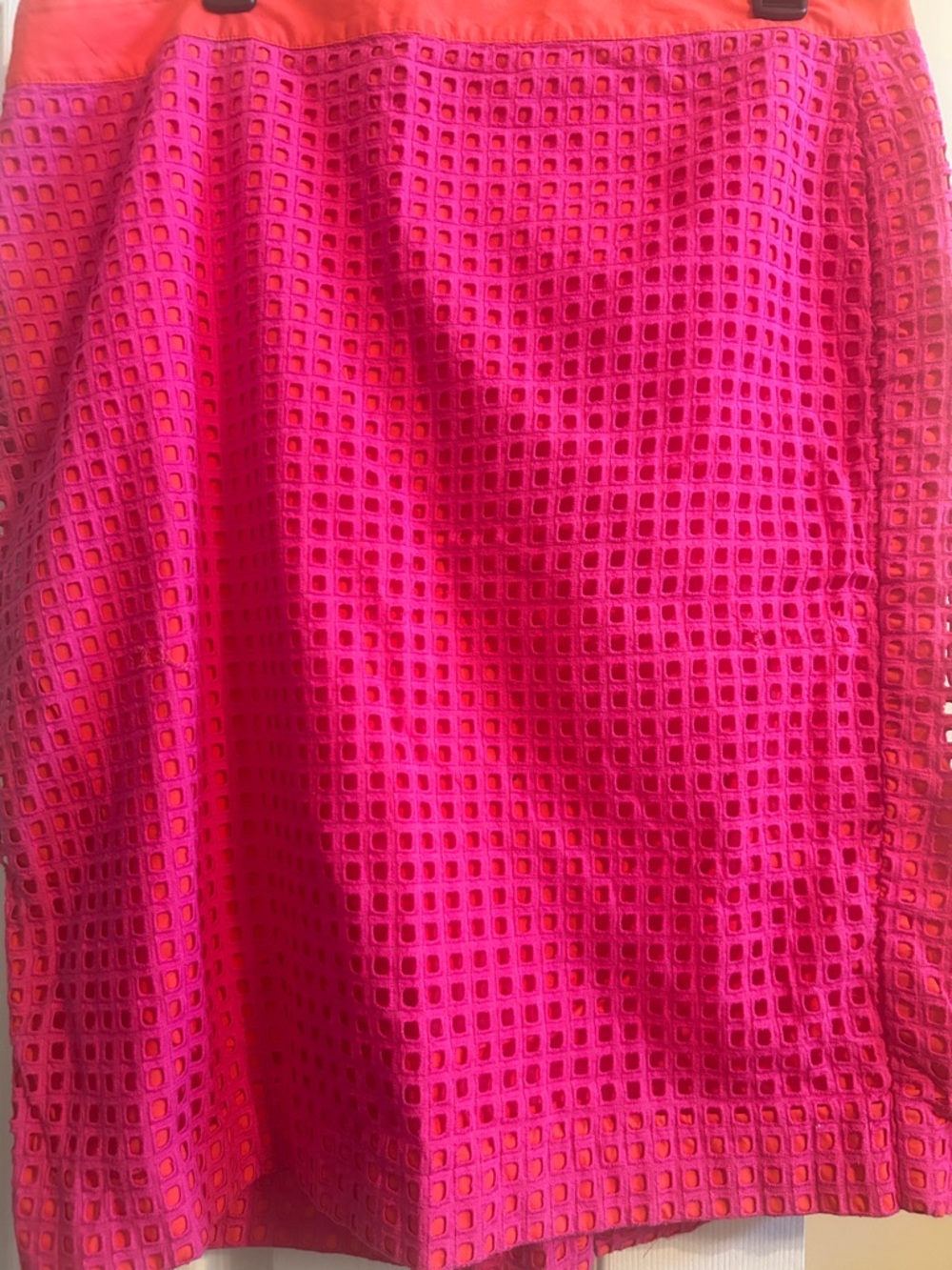 Talbots Fuchsia Eyelet Pencil Skirt with Coral Waistband